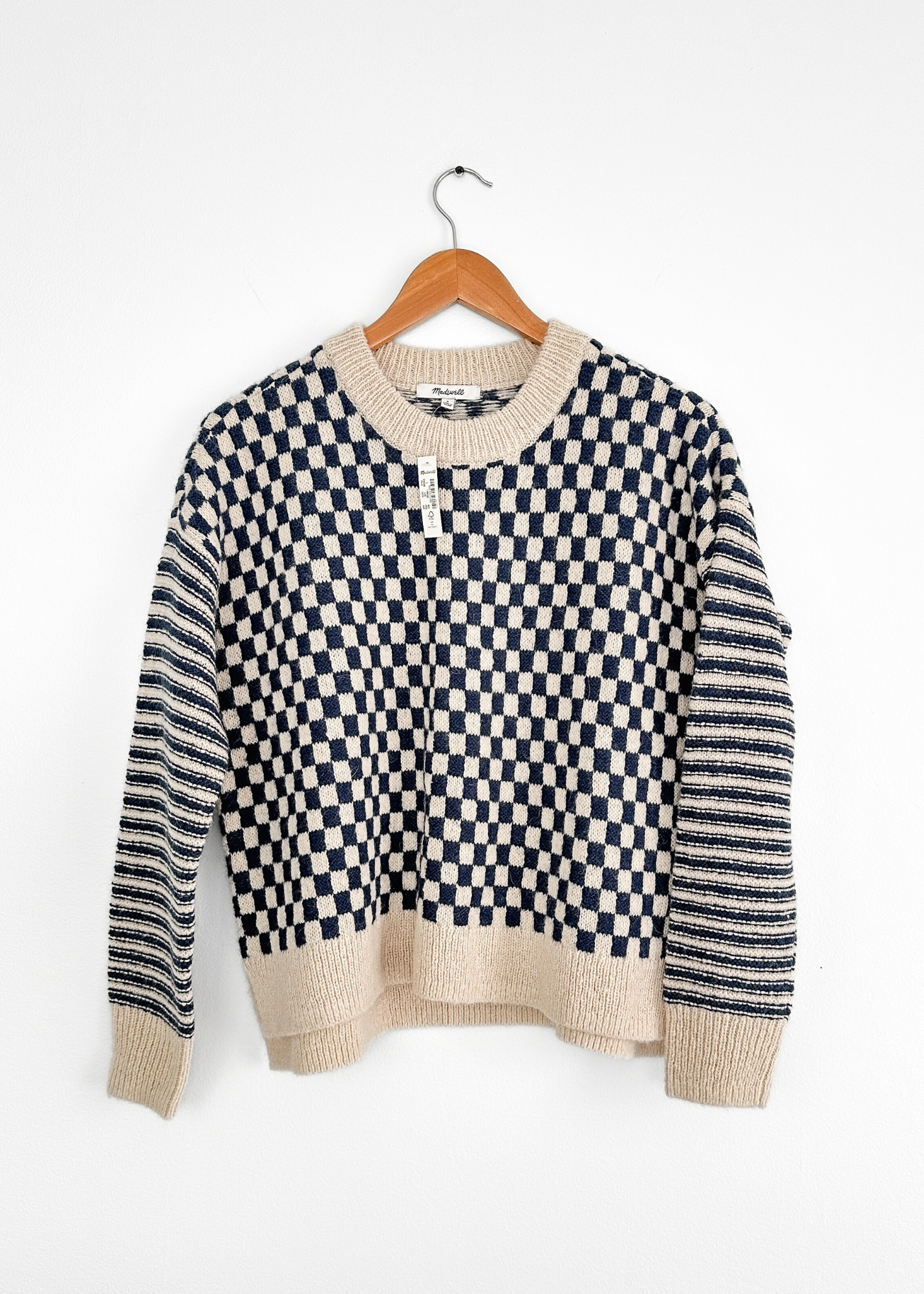 NEW Madwell Crewneck Sweater in Navy Checked Stripe (S)