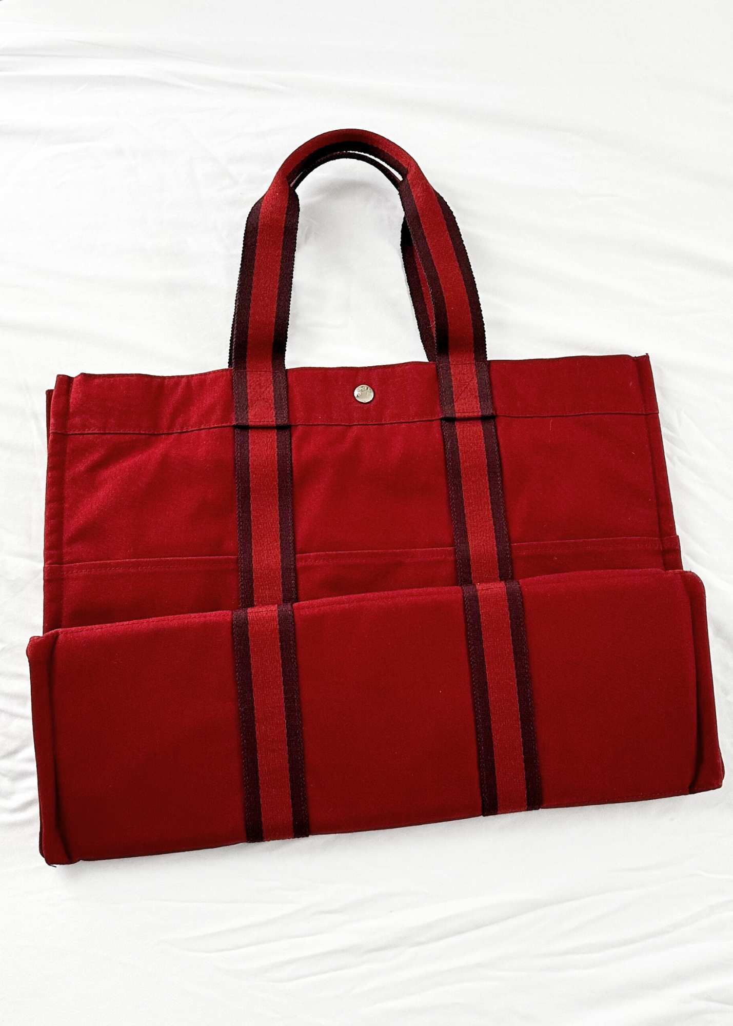 Hermès Bordeaux Red 100% Cotton Heavy Canvas Extra Large Tote Bag