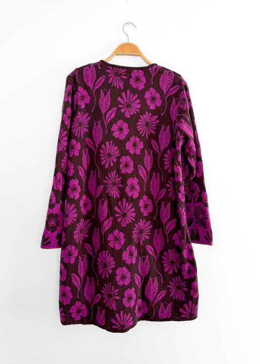 Gudrun Sjoden Purple & Brown Floral Cotton Long Cardigan Jacket (L)