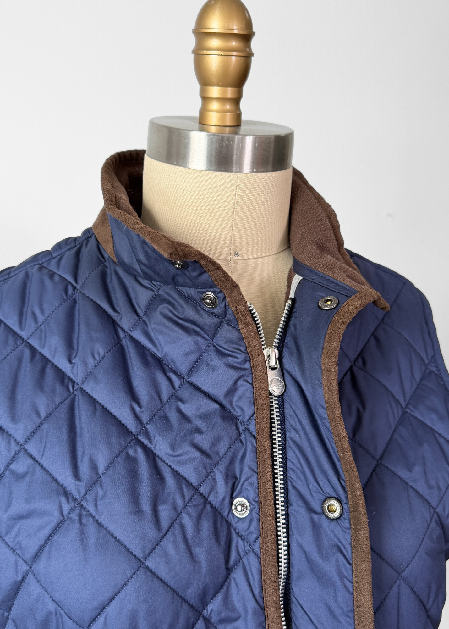 Peter Millar Essex Quilted Traveler Vest in Navy Blue and Brown (mens S)