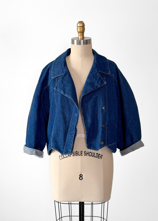 Vintage 80s IXS Clothing Indigo Denim Cotton Jacket made in Mexico (M)