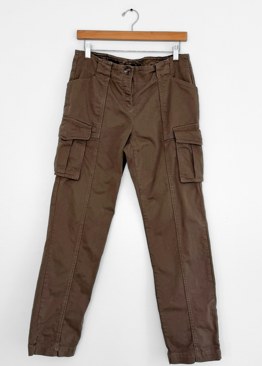 Max Mara Weekend FIT W11 Slim Fit Cargo Pants Olive Brown Cotton Womens (US 10)