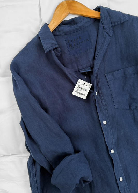 NEW Frank & Eileen Rory Navy 100% Linen Maxi Shirt Dress