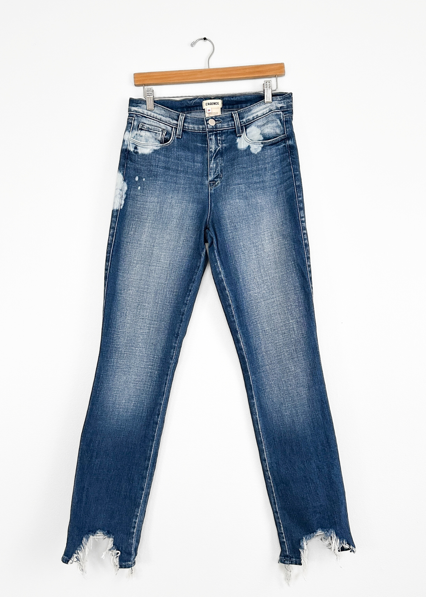 L’agence Harmon Bleach Detail High Rise Straight Leg Jeans in Montana Destruct Hem (28 or 6)