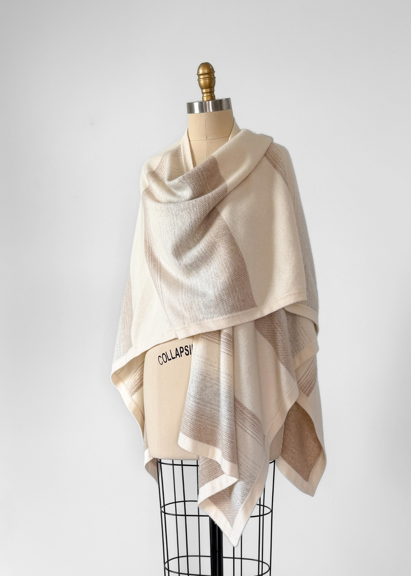 Orvis 100% Cashmere Cream Natural Stripe Knit Shawl