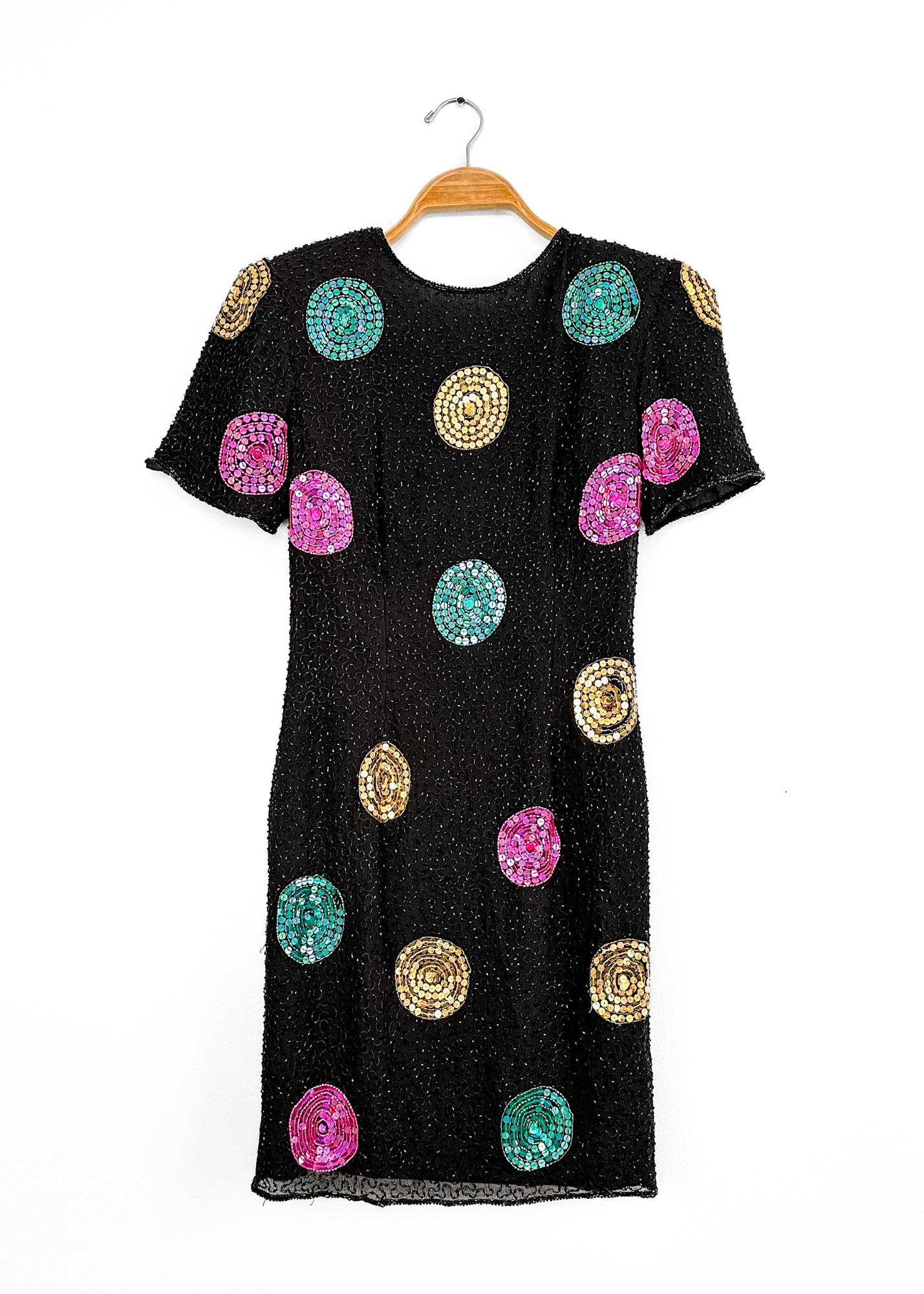 Vintage 90s Leslie Fay Silk and Sequin Polka Dot Mini Dress (6P)