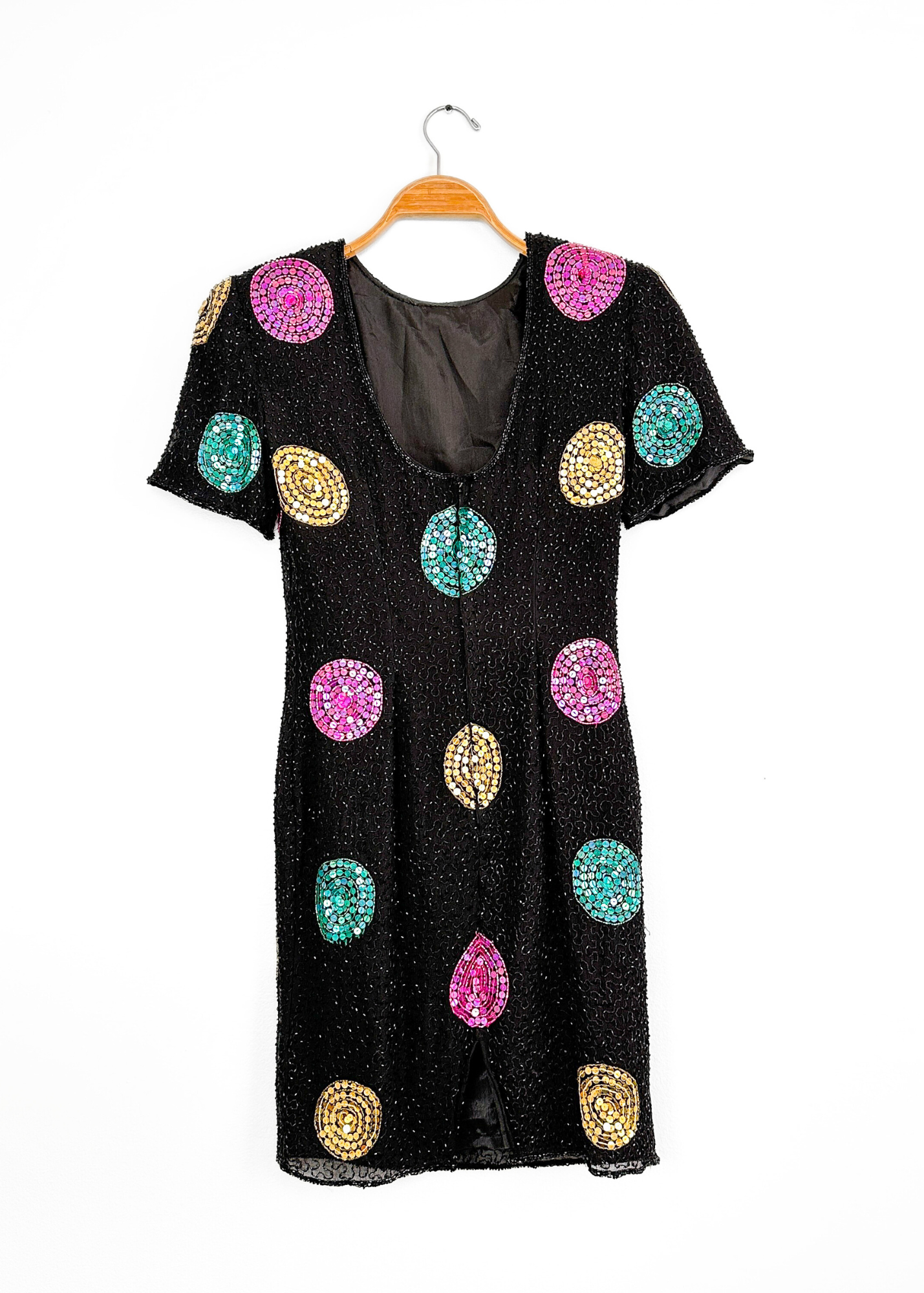 Vintage 90s Leslie Fay Silk and Sequin Polka Dot Mini Dress (6P)