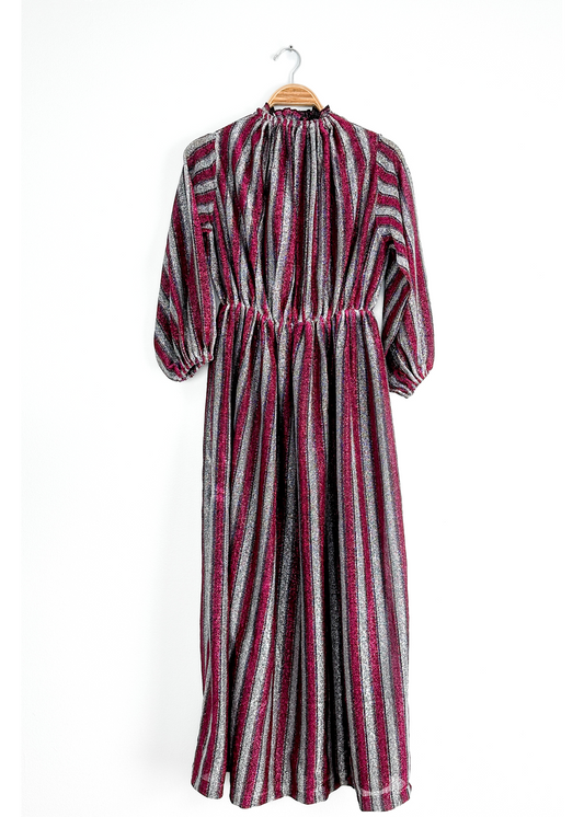 Vintage 70s Magenta and Silver Dancing Queen Maxi Dress (S)