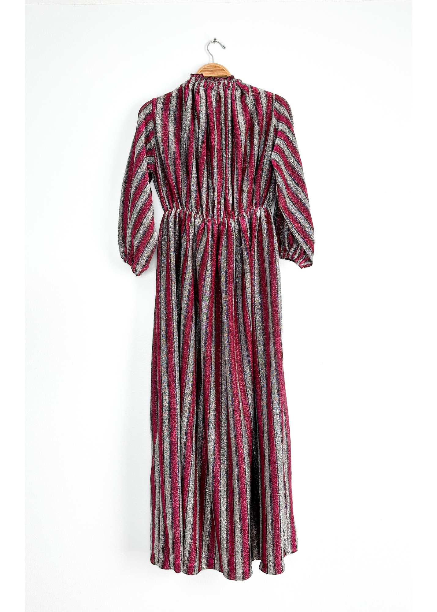 Vintage 70s Magenta and Silver Dancing Queen Maxi Dress (S)