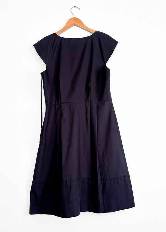 Marc by Marc Jacobs Navy Blue V-Neck Cap Sleeve Pleat A-Line Dress (12)