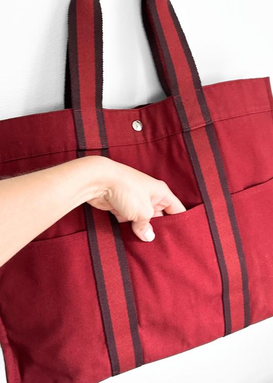Hermès Bordeaux Red 100% Cotton Heavy Canvas Extra Large Tote Bag