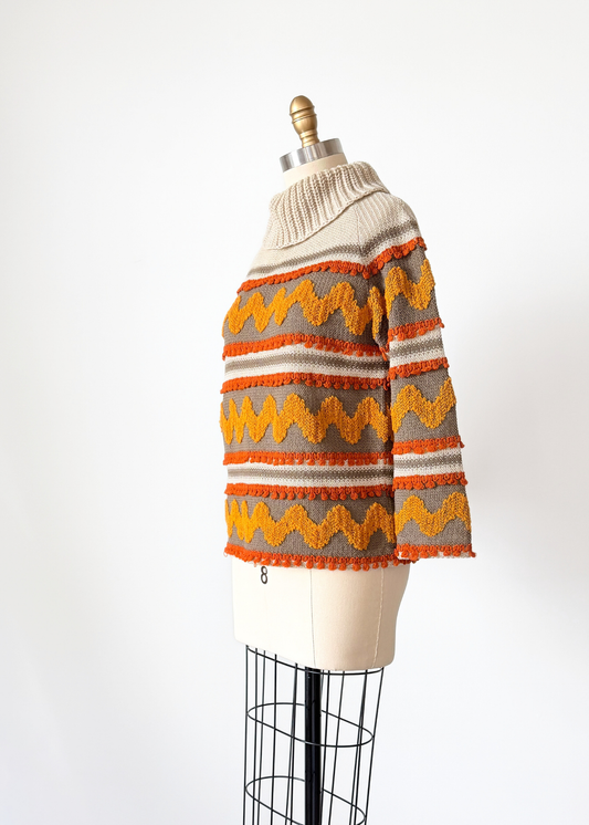 Vintage 70s Petti Glen Orange Brown and Yellow Knit Top (M)