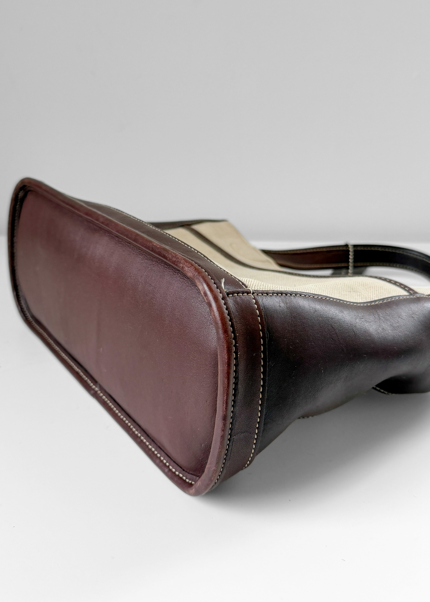 Vintage Coach Bleeker Canvas & Dark Brown Leather Satchel Purse #6121