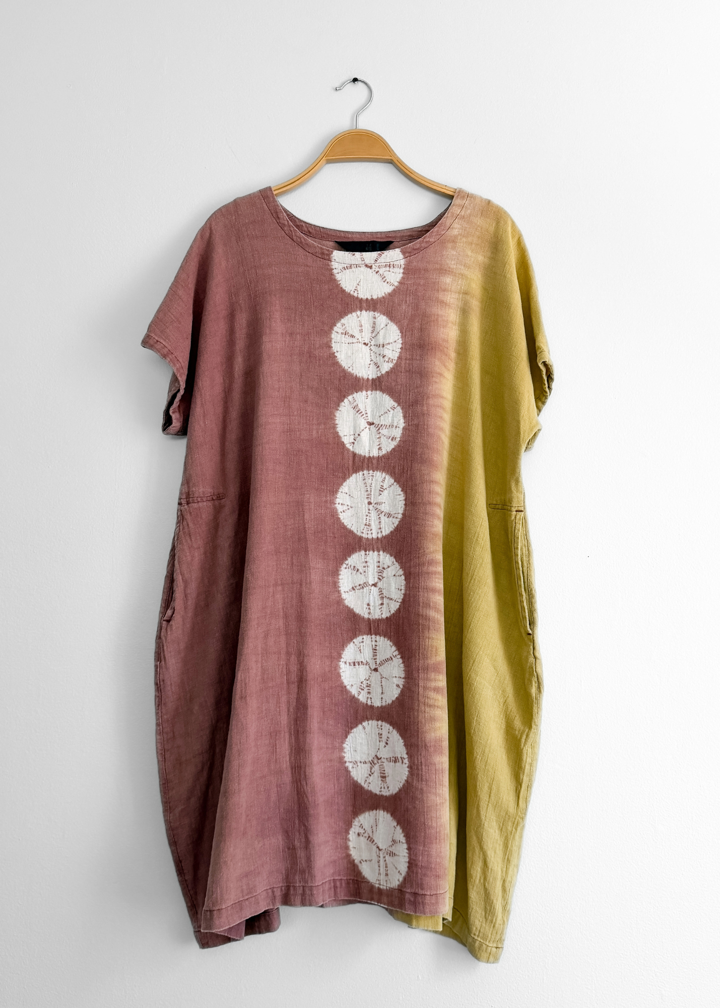 Moyuru Linen Blend Japanese Designer Shibori Pocket Tunic Dress (M)