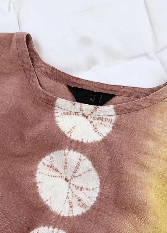 Moyuru Linen Blend Japanese Designer Shibori Pocket Tunic Dress (M)
