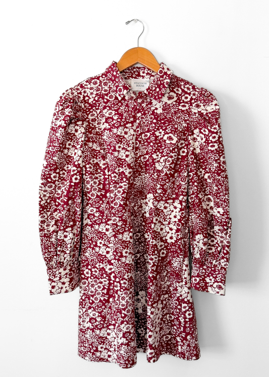 Hyacinth House Begonia Maroon Floral Zip Front Mini Dress (S)
