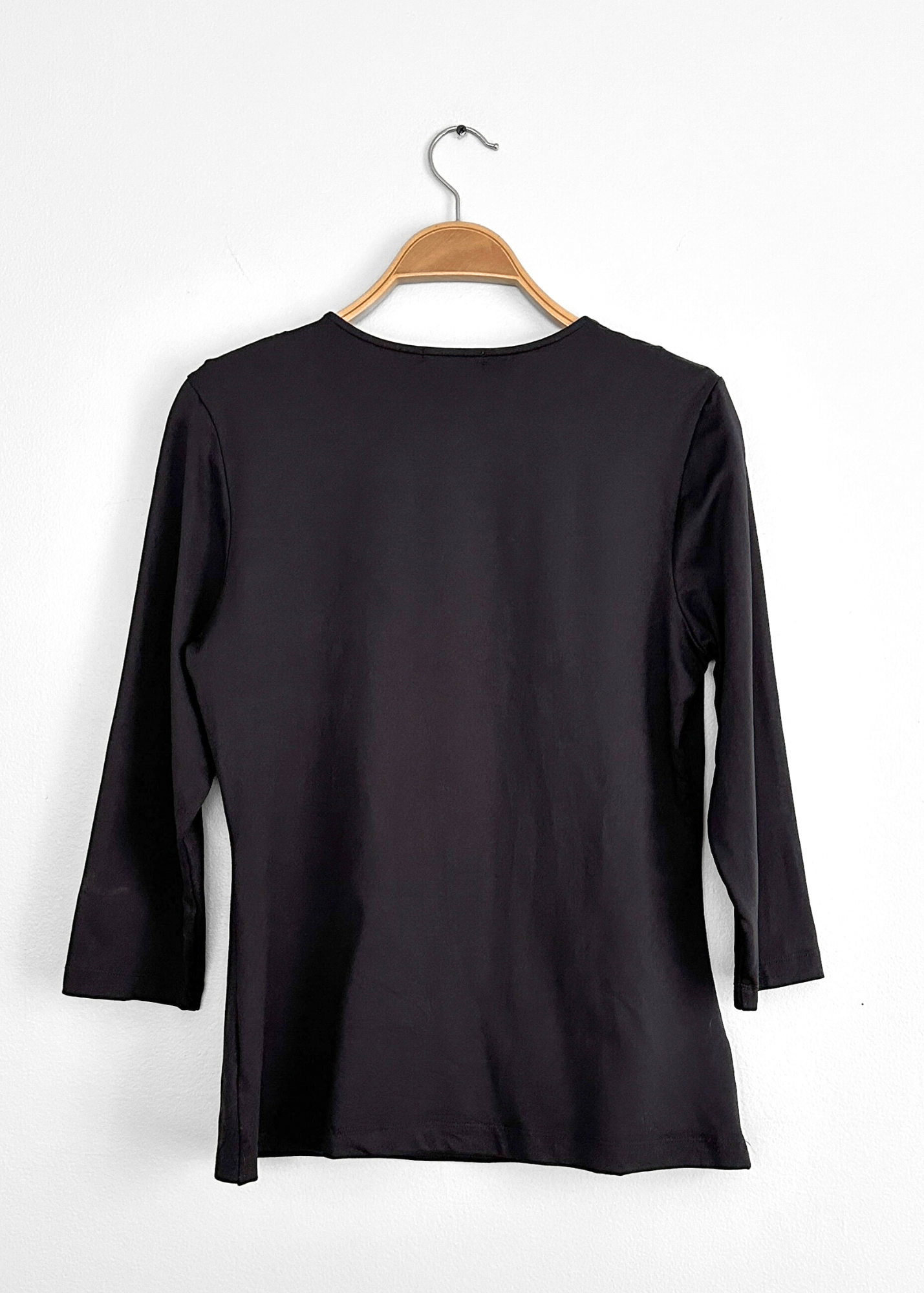 JudyP Black Karen Relaxed Fit V-Neck 3/4 Sleeve Top (L)