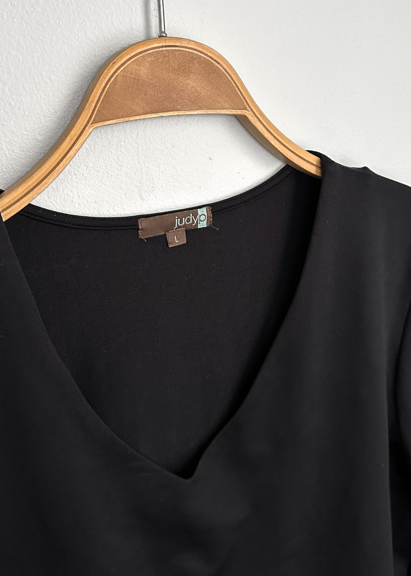 JudyP Black Karen Relaxed Fit V-Neck 3/4 Sleeve Top (L)