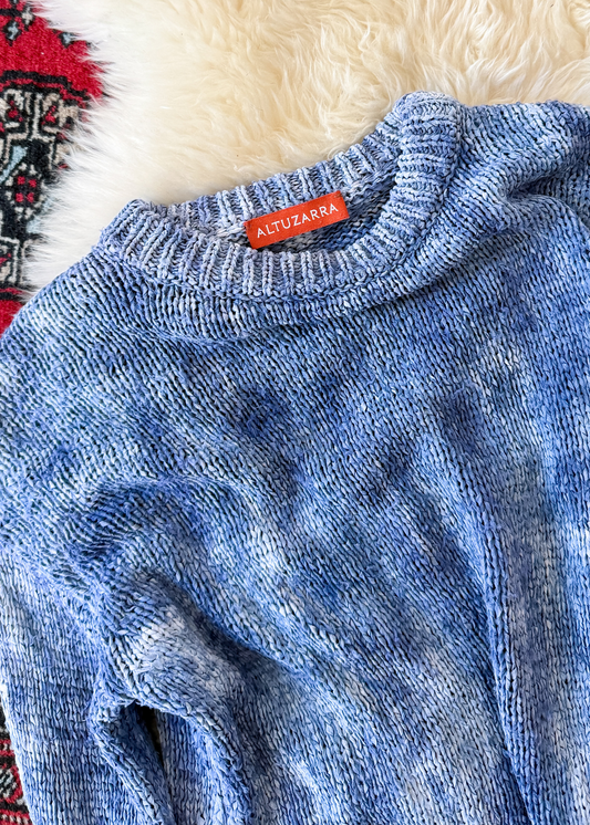 Altuzarra Blue Navy Hand Dyed 100% Silk Ribbon Knit Top (XS/S)