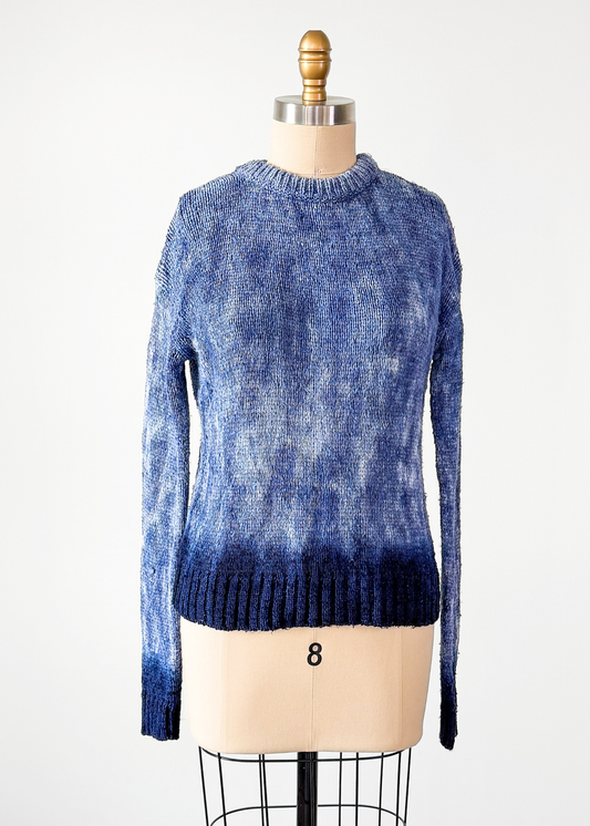 Altuzarra Blue Navy Hand Dyed 100% Silk Ribbon Knit Top (XS/S)