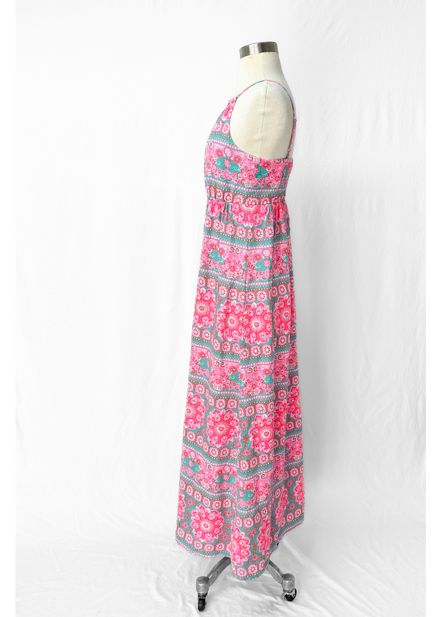 Vineyard Vines Caribbean Floral Bright Pink and Turquoise Maxi Dress (0 or XS)
