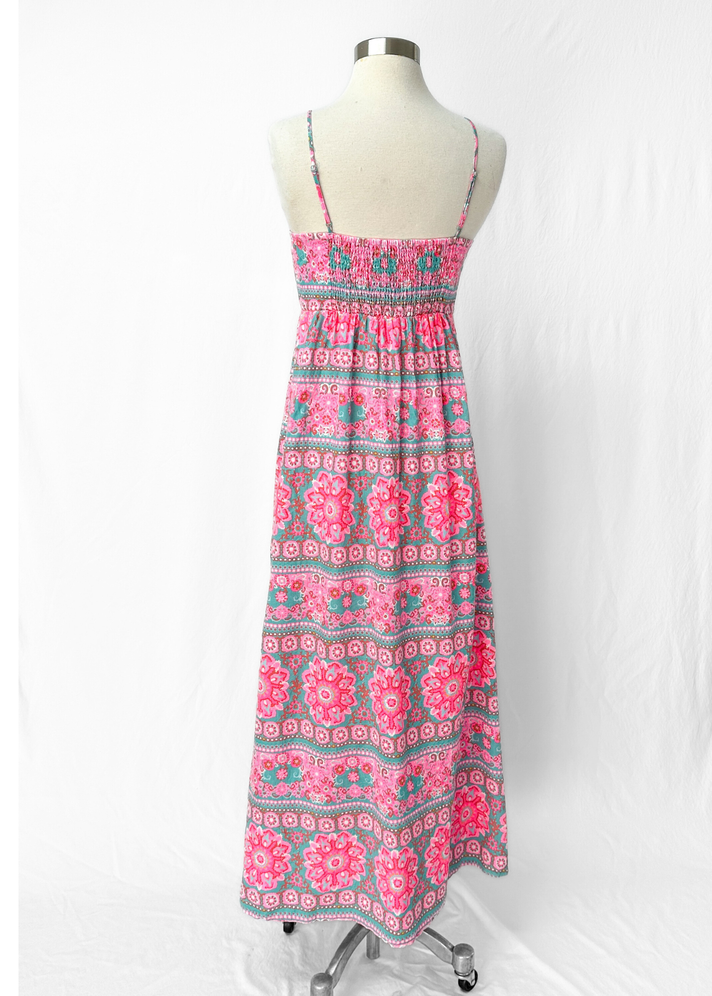 Vineyard Vines Caribbean Floral Bright Pink and Turquoise Maxi Dress (0 or XS)