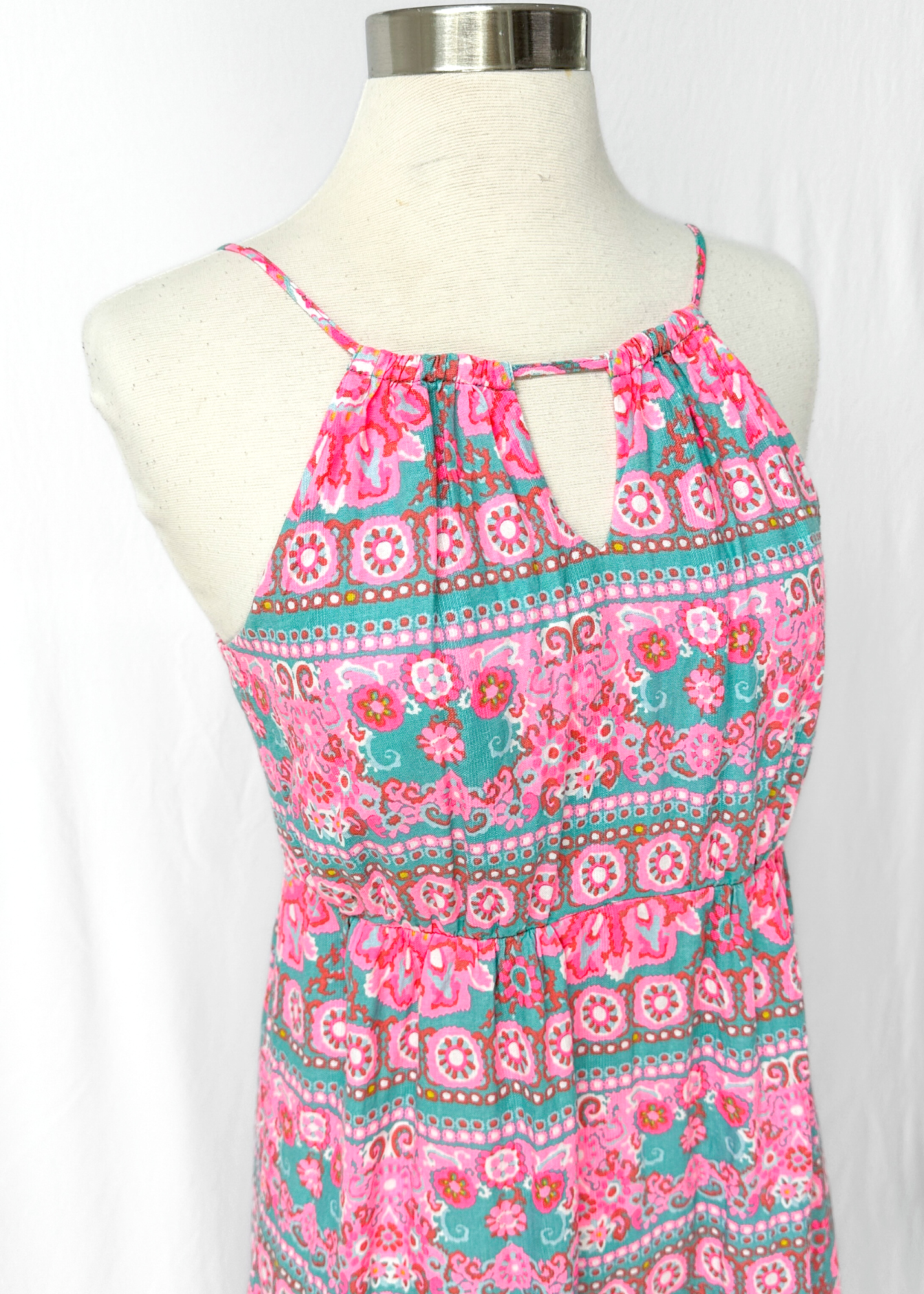 Vineyard Vines Caribbean Floral Bright Pink and Turquoise Maxi Dress (0 or XS)