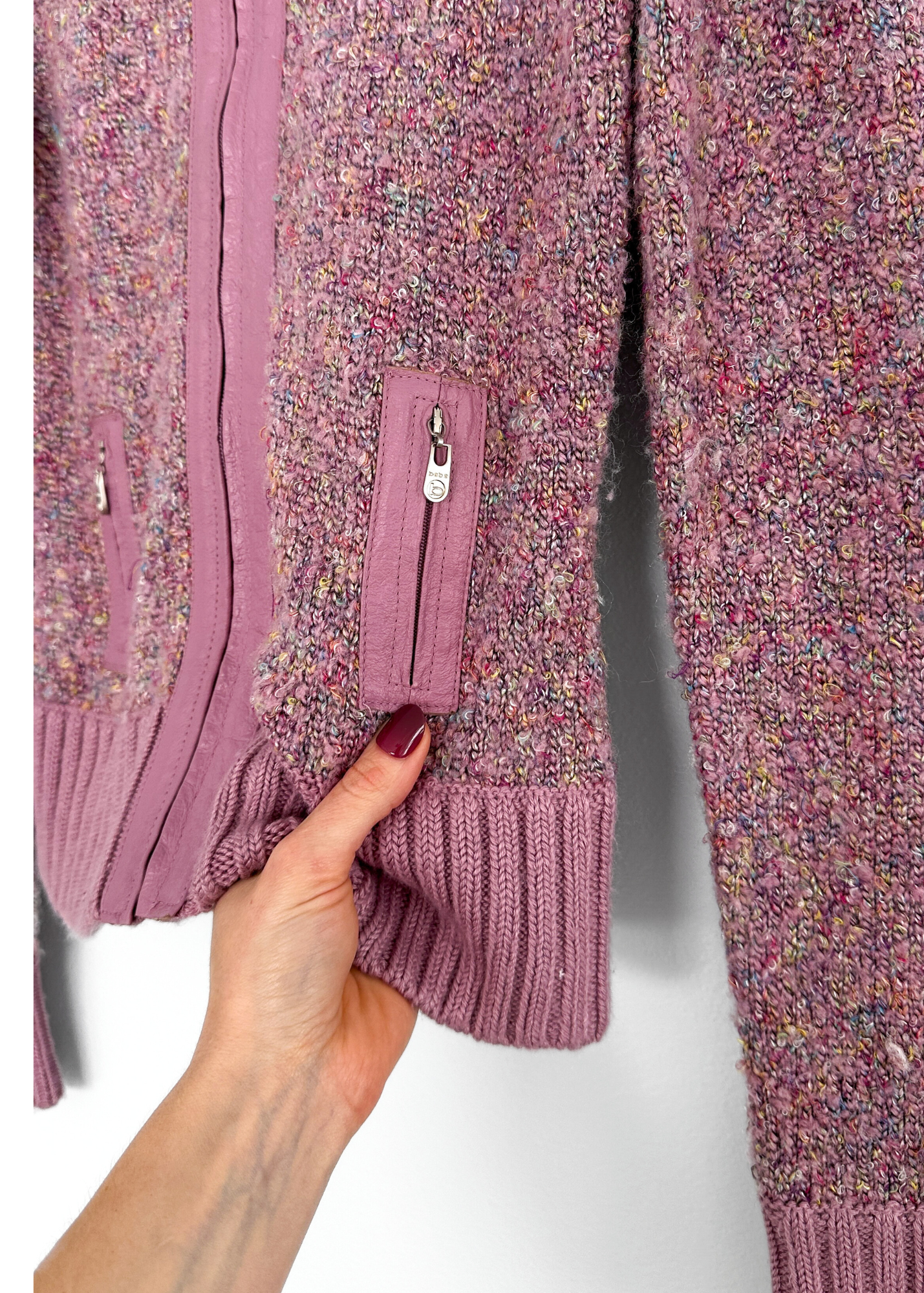 Vintage 00s Bebe Pink Knit and Leather Jacket (S)