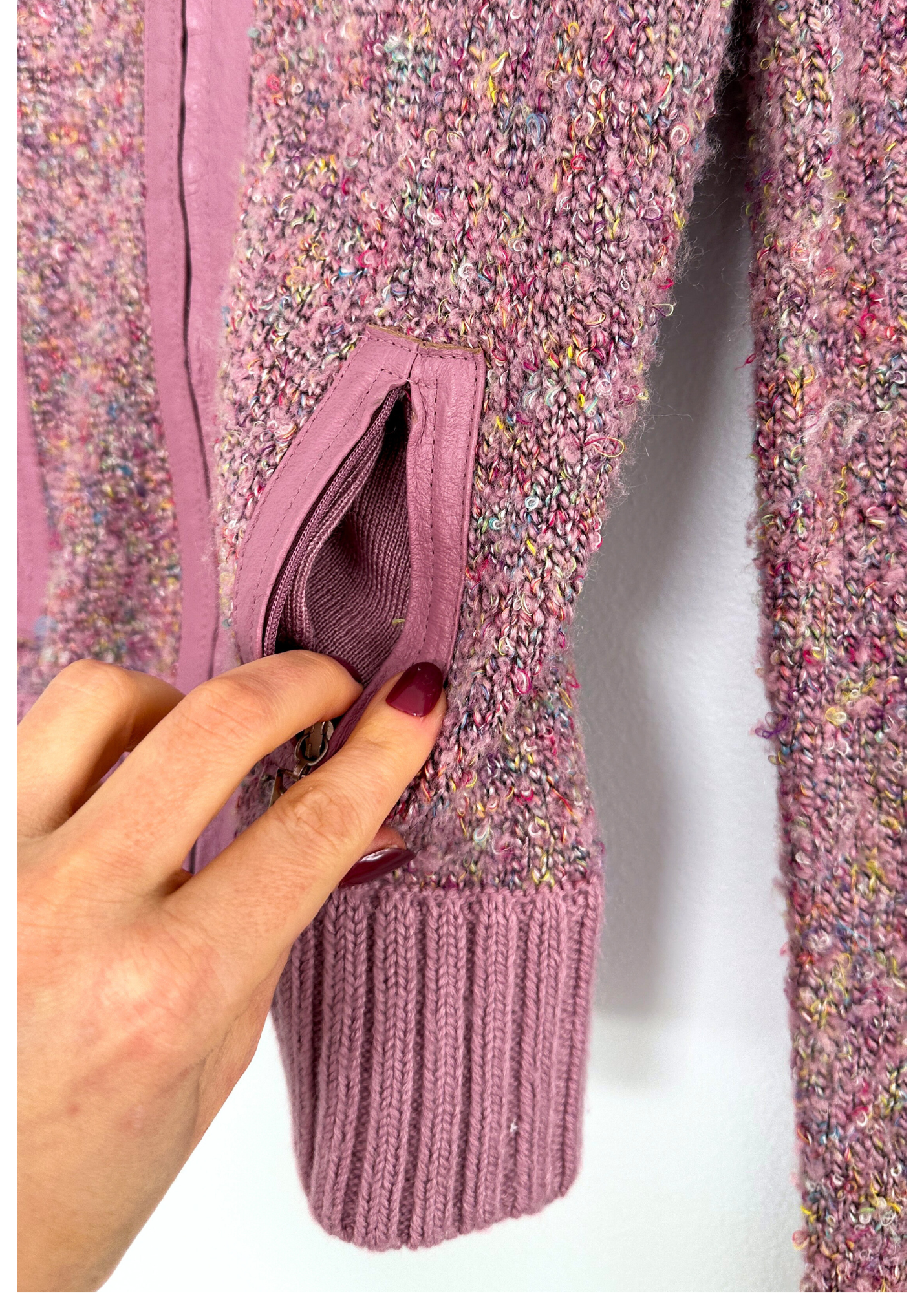 Vintage 00s Bebe Pink Knit and Leather Jacket (S)