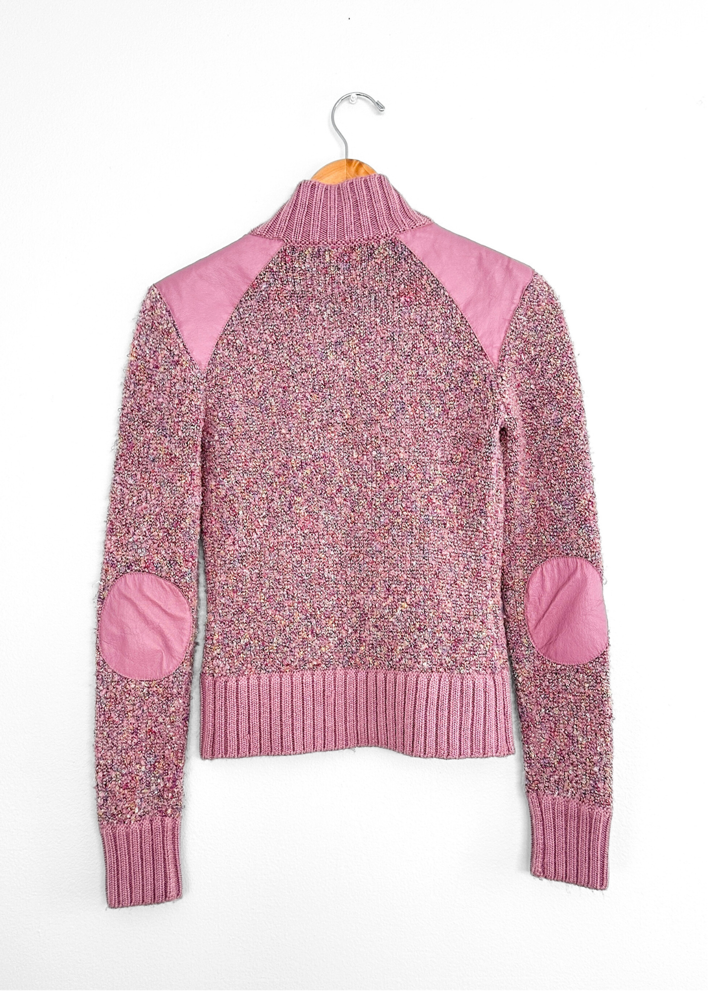 Vintage 00s Bebe Pink Knit and Leather Jacket (S)