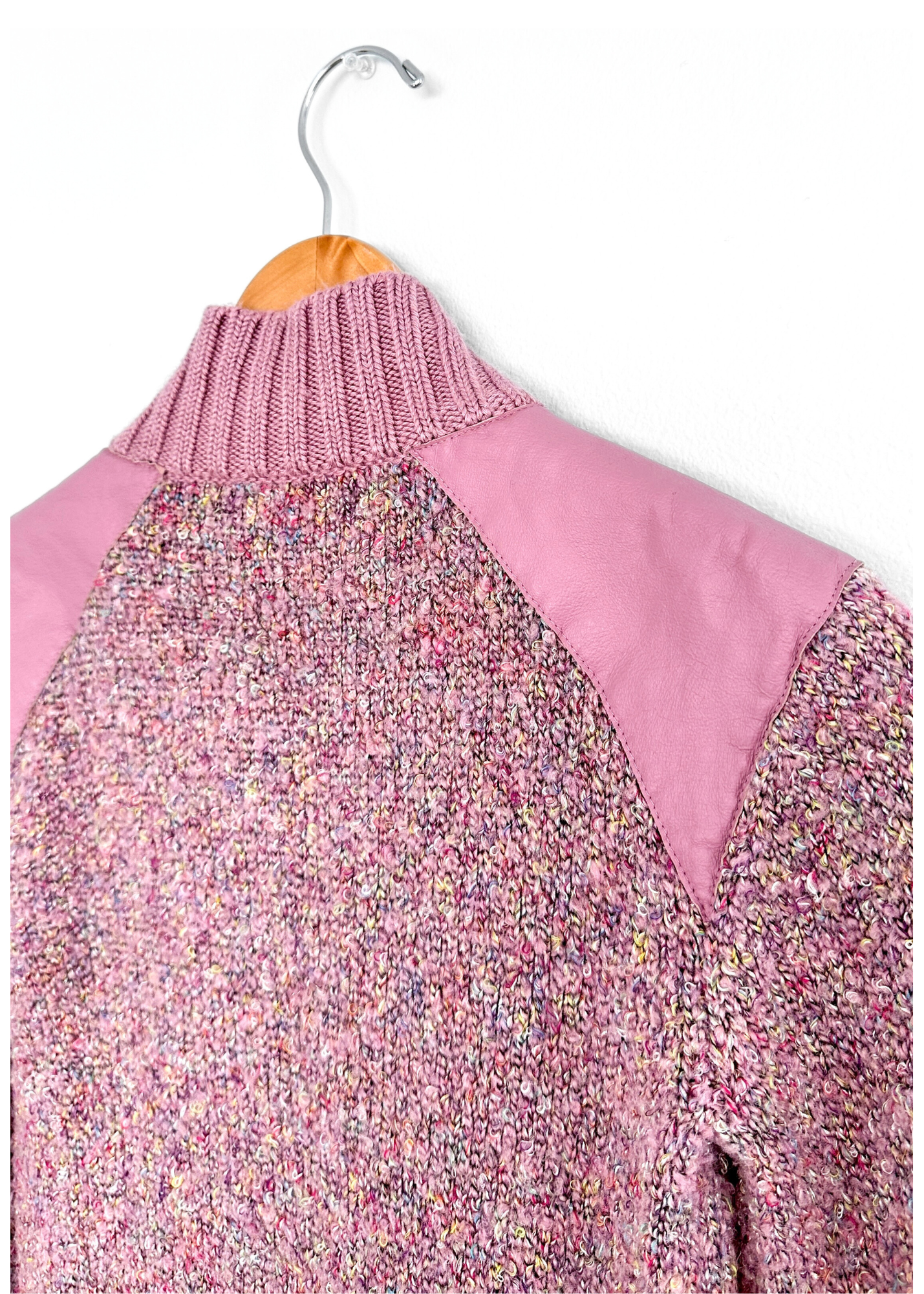 Vintage 00s Bebe Pink Knit and Leather Jacket (S)