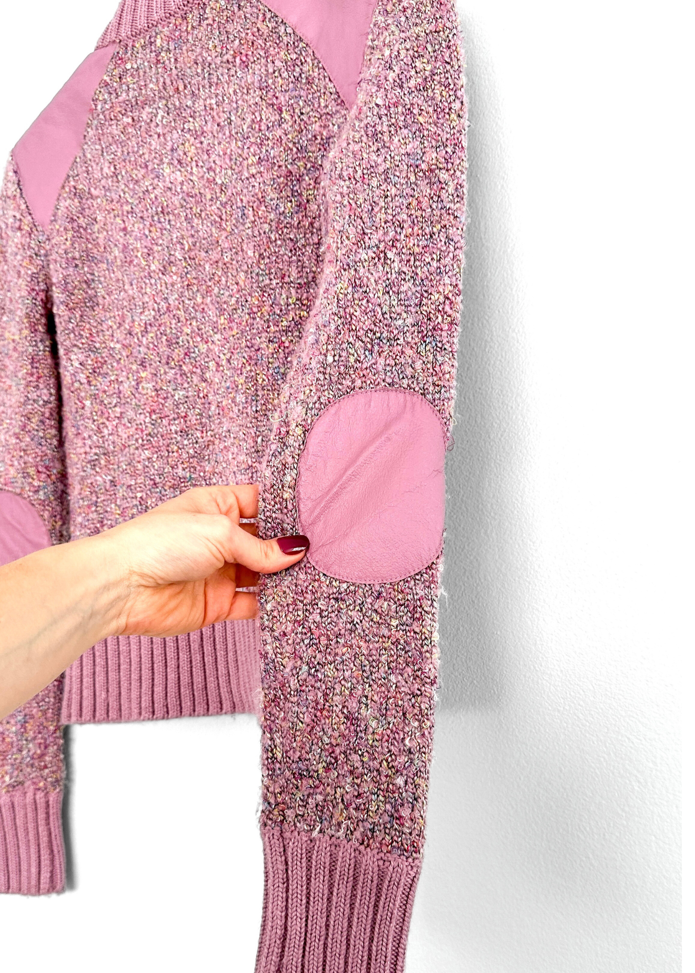 Vintage 00s Bebe Pink Knit and Leather Jacket (S)