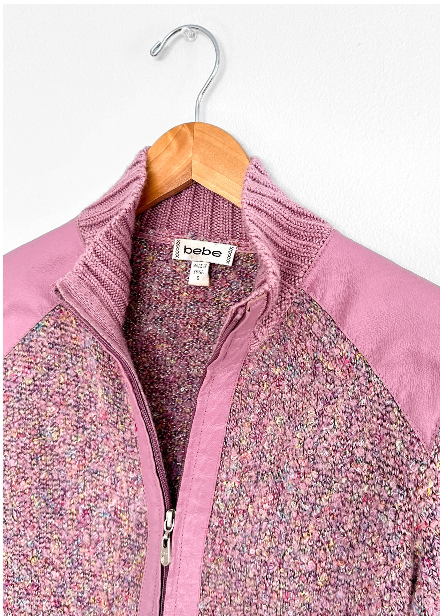 Vintage 00s Bebe Pink Knit and Leather Jacket (S)