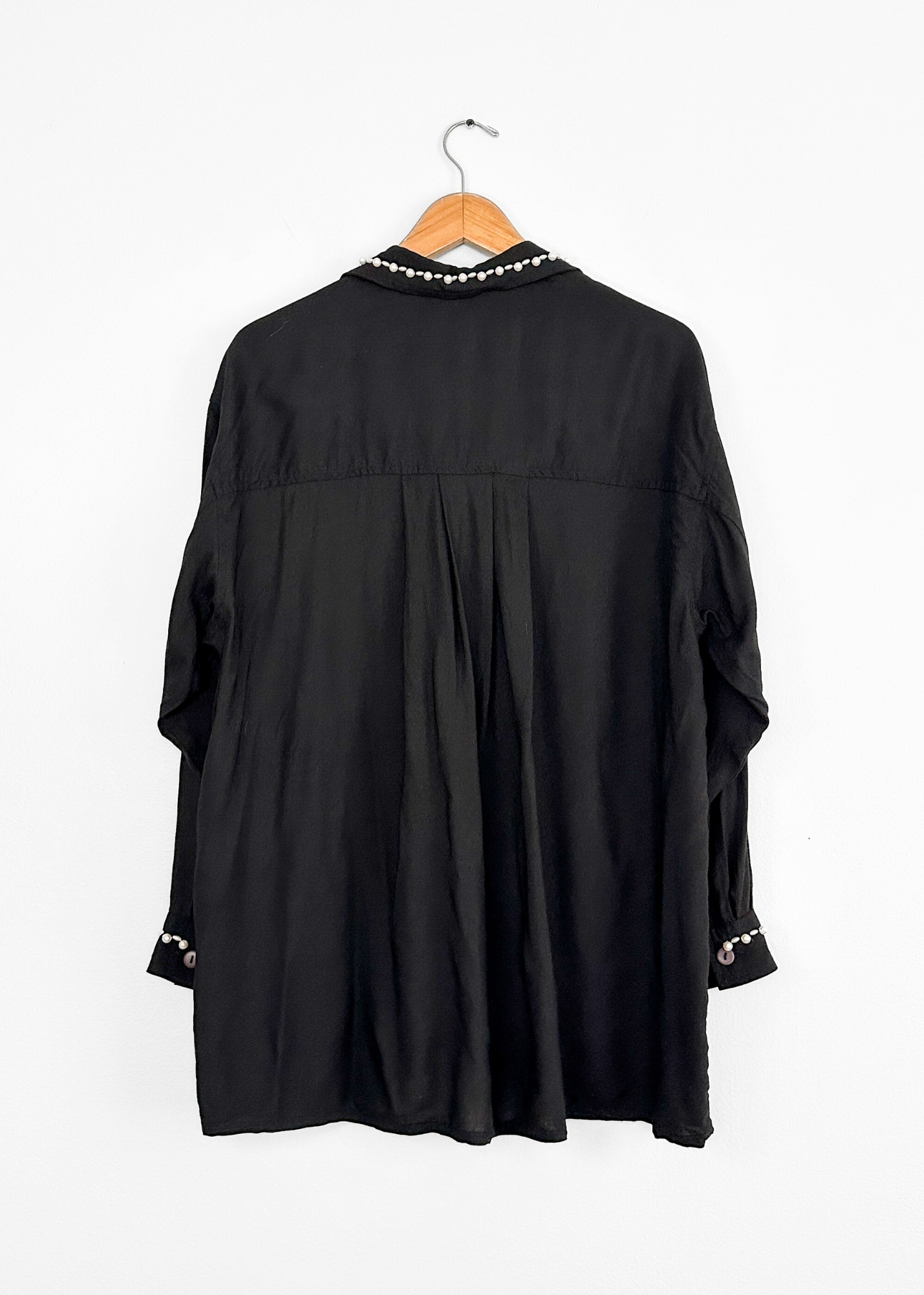 Vintage Black Pearl Embellished Button Down Drop Shoulder Top (8 or M)