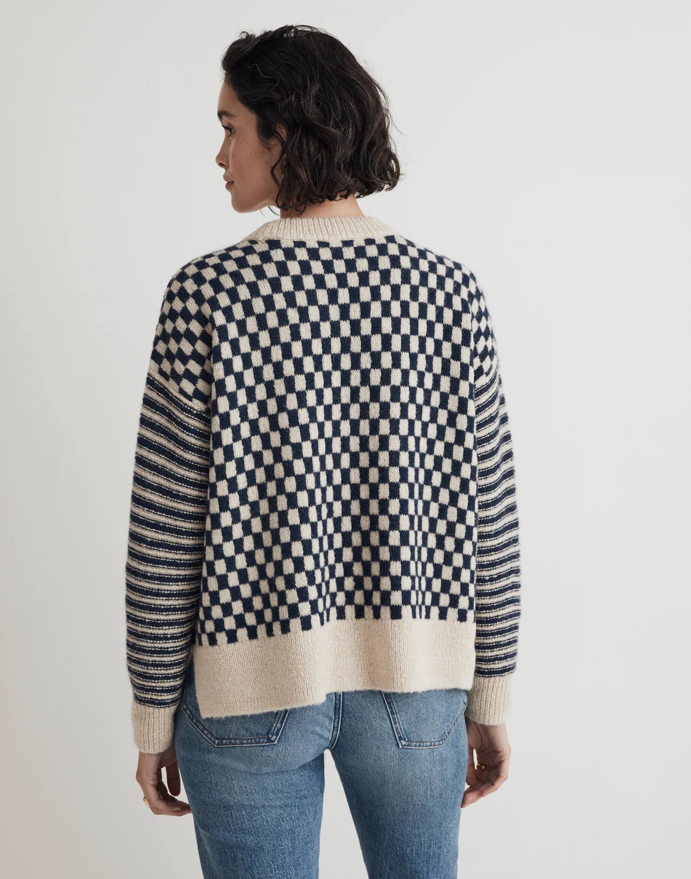 NEW Madwell Crewneck Sweater in Navy Checked Stripe (S)