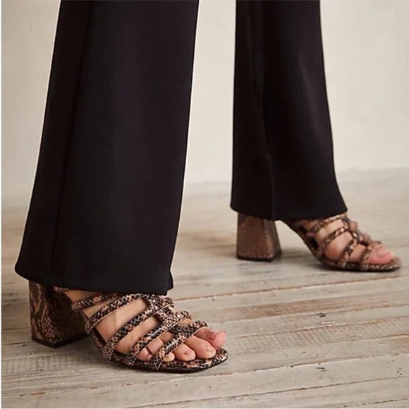 NEW Free People Colette Cinched Cage Heel in Python (39 or 8.5/9)