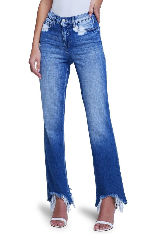 L’agence Harmon Bleach Detail High Rise Straight Leg Jeans in Montana Destruct Hem (28 or 6)