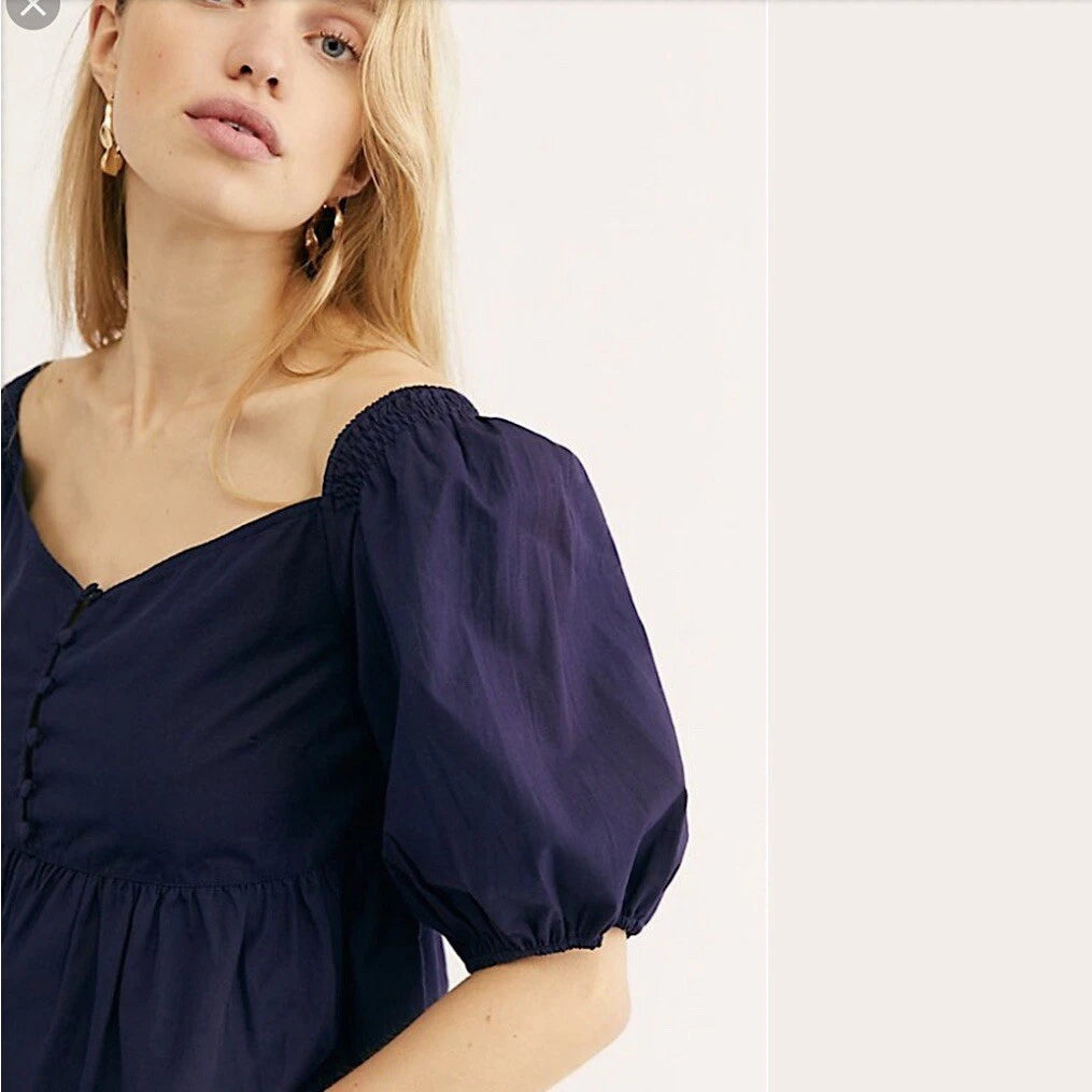 Free People Veronica Top in Navy Blue (M)