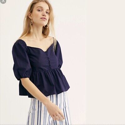 Free People Veronica Top in Navy Blue (M)