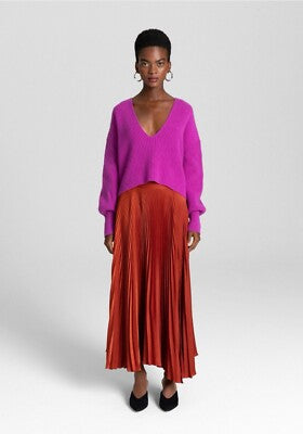 A.L.C. Melanie Orchid Purple Wool V-Neck Cropped Sweater