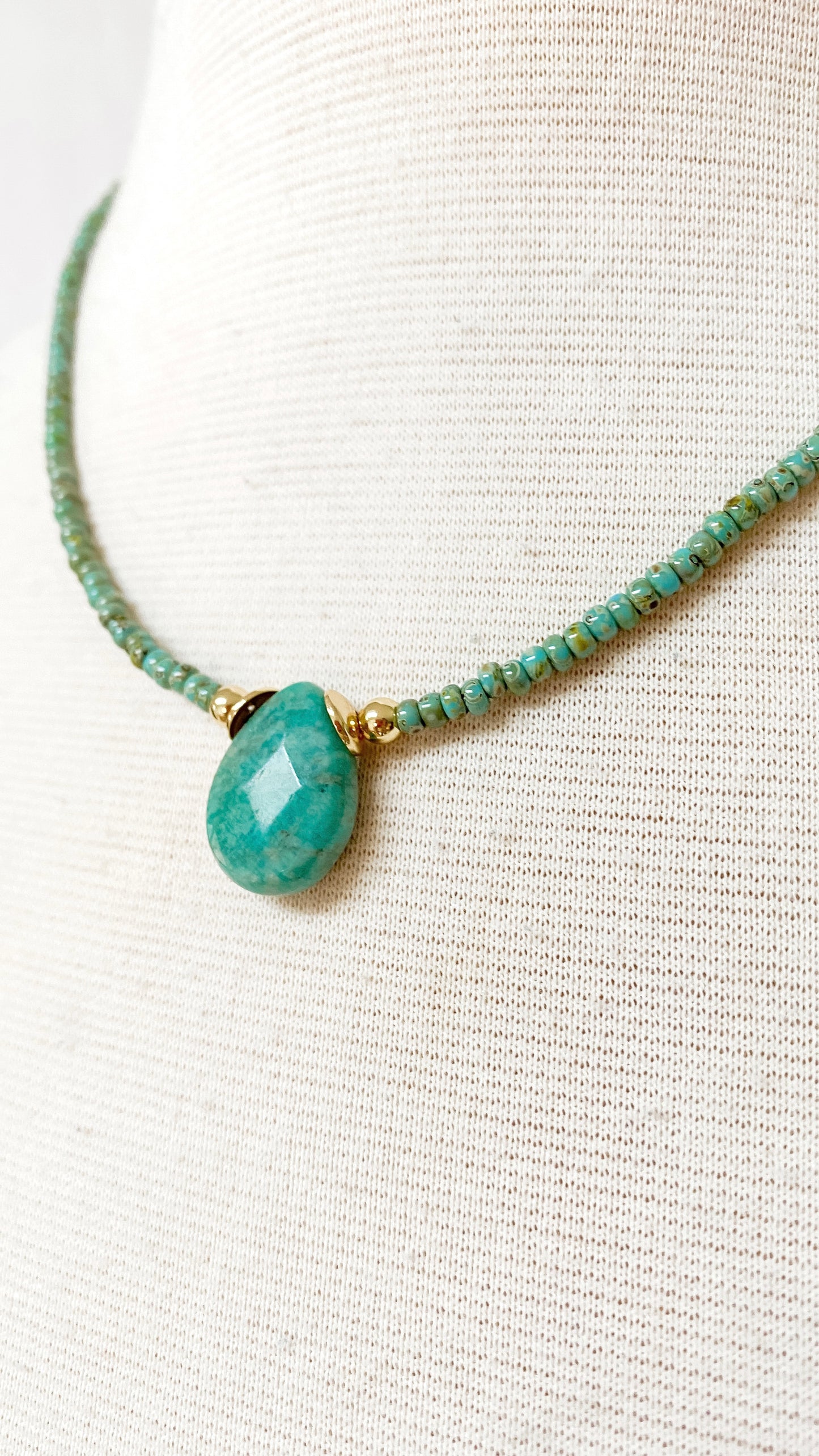 Teardrop Stone & Bead Handmade Necklace