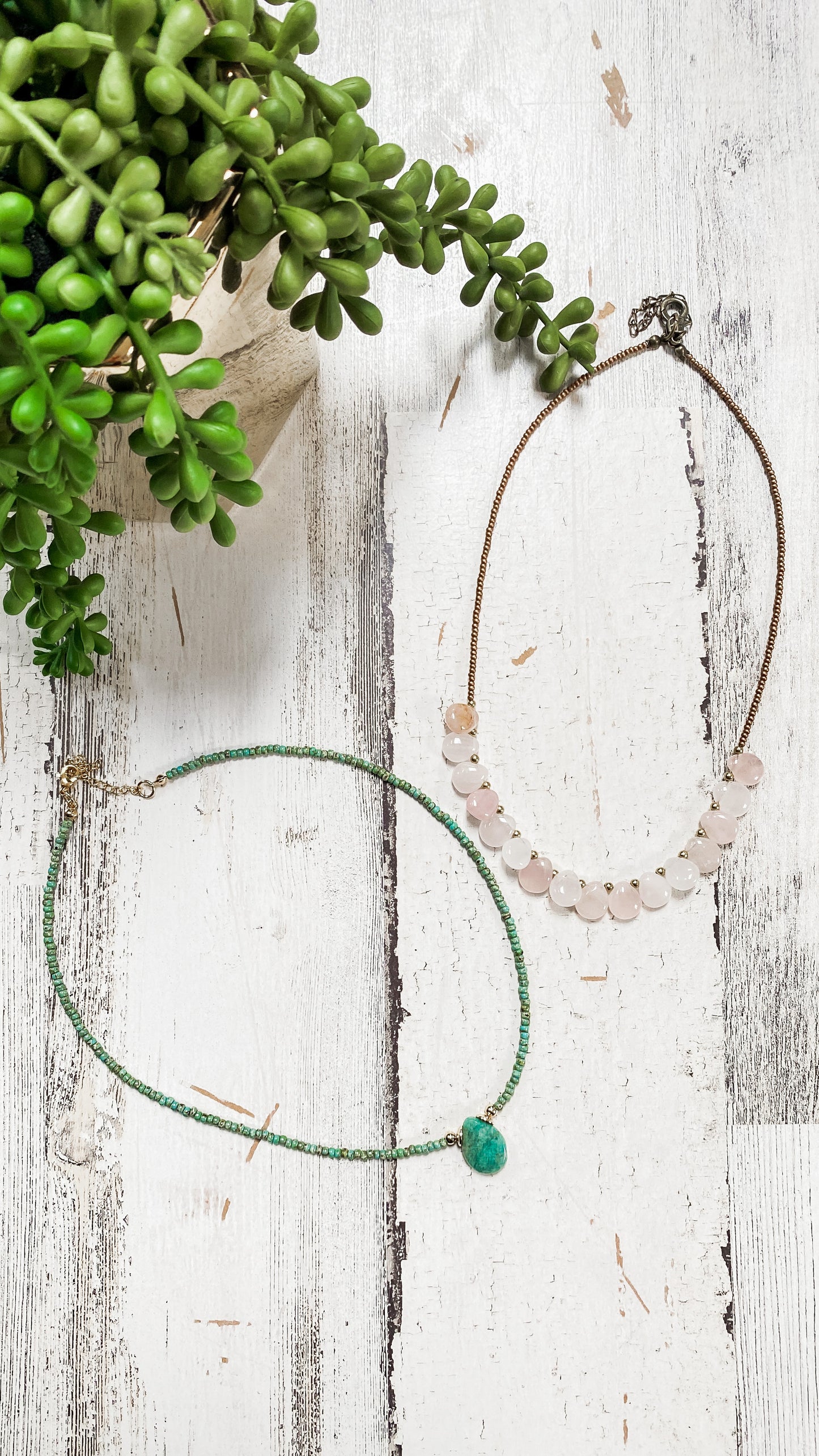 Teardrop Stone & Bead Handmade Necklace