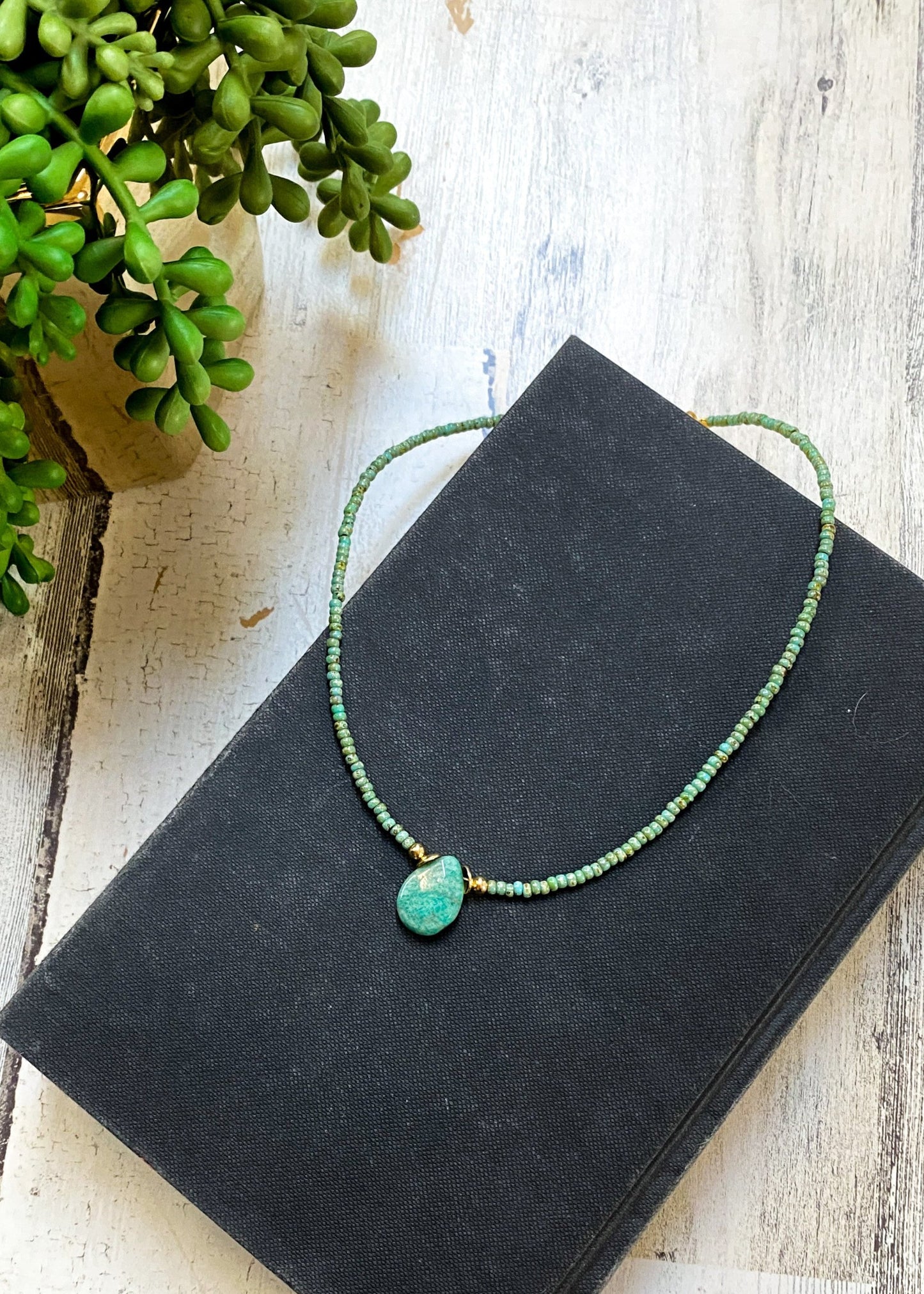 Teardrop Stone & Bead Handmade Necklace