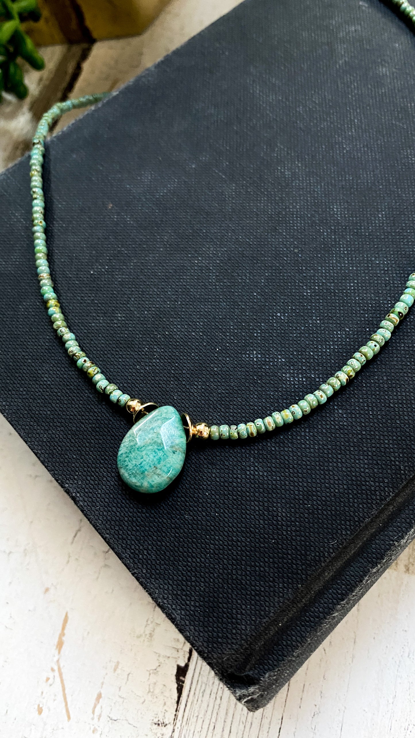Teardrop Stone & Bead Handmade Necklace