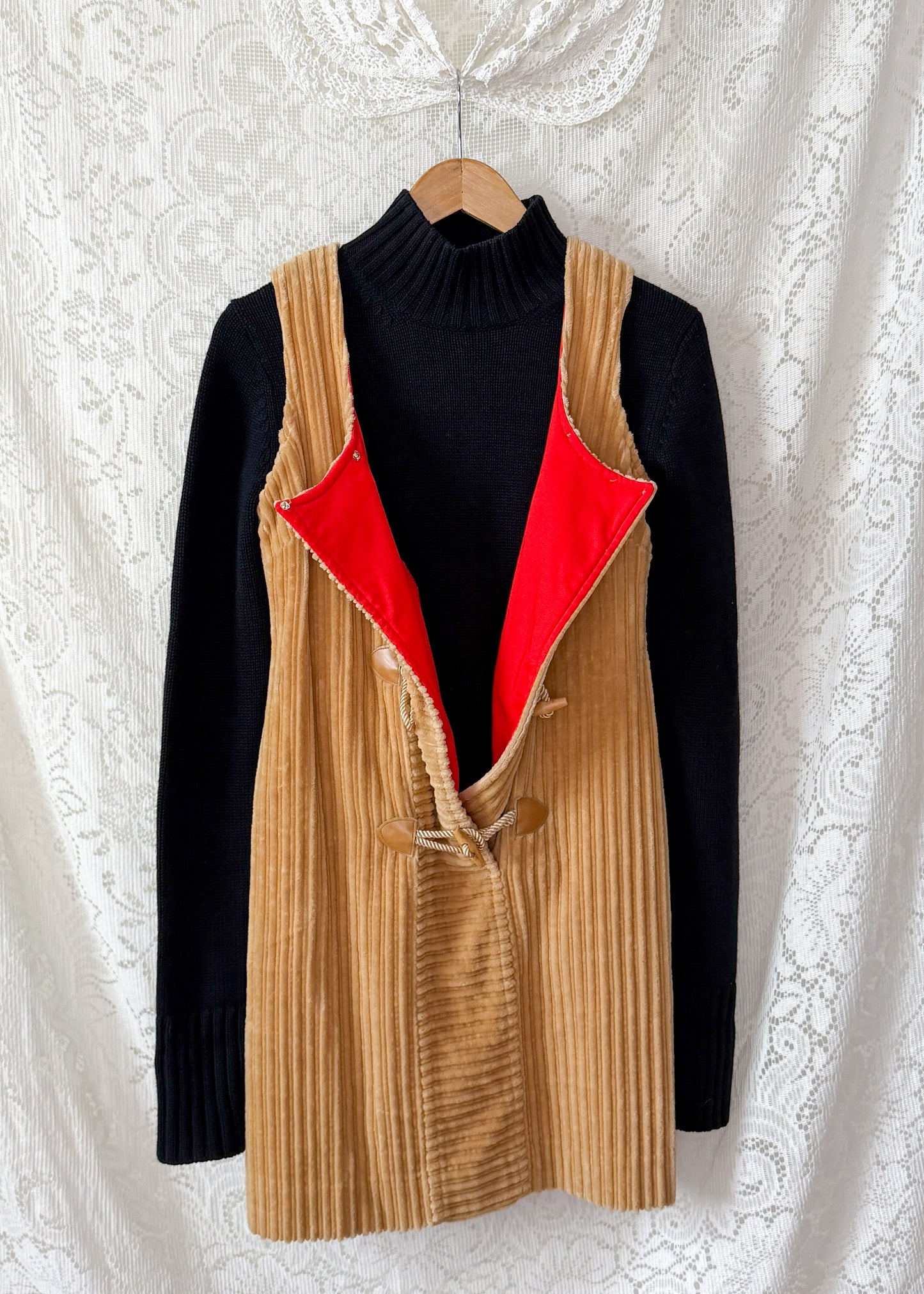 Vintage 70s John Meyer Tan Corduroy Toggle Jumper Dress