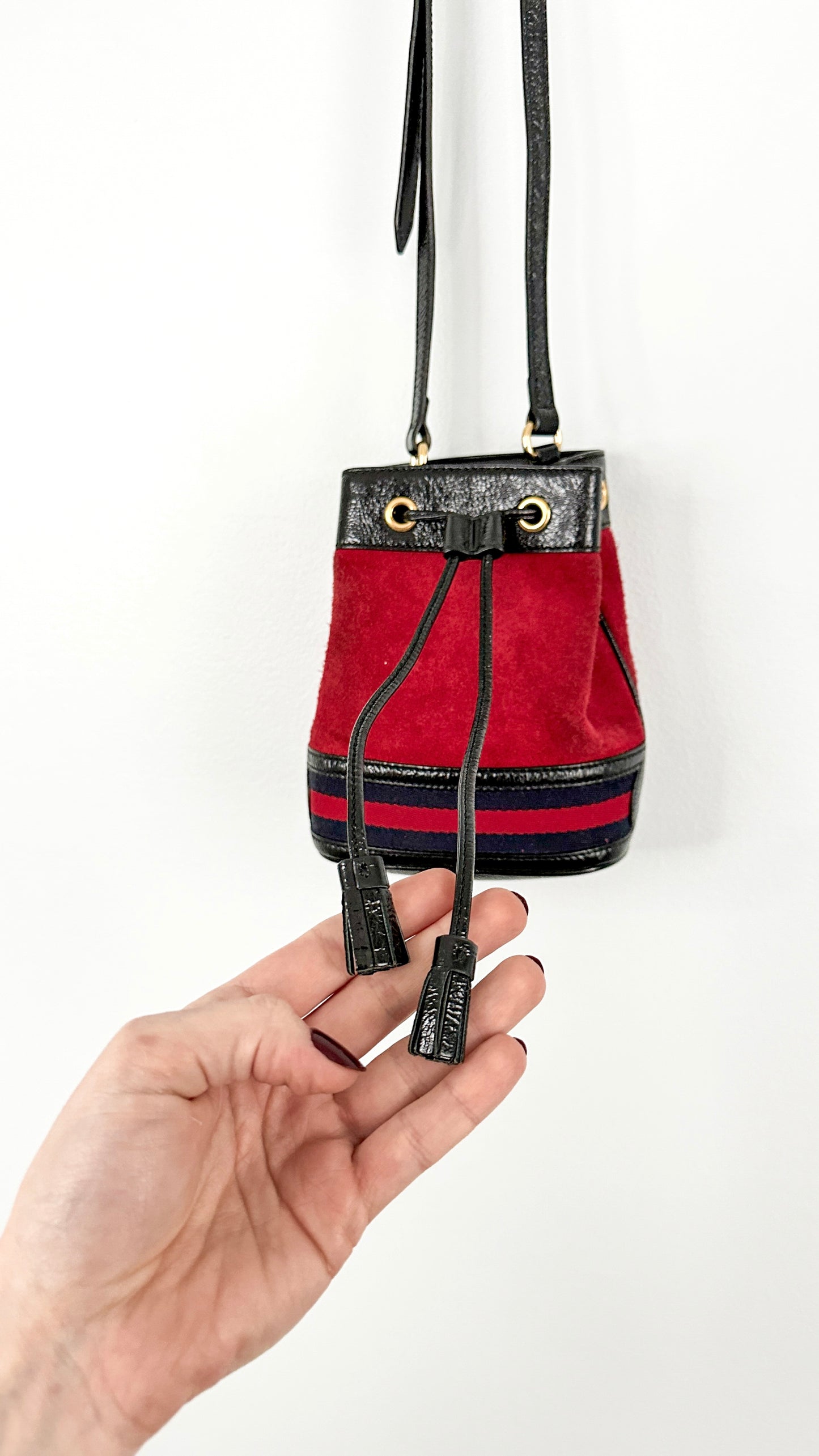 Vintage Gucci Small Ophidia Red Suede Bucket Bag Purse