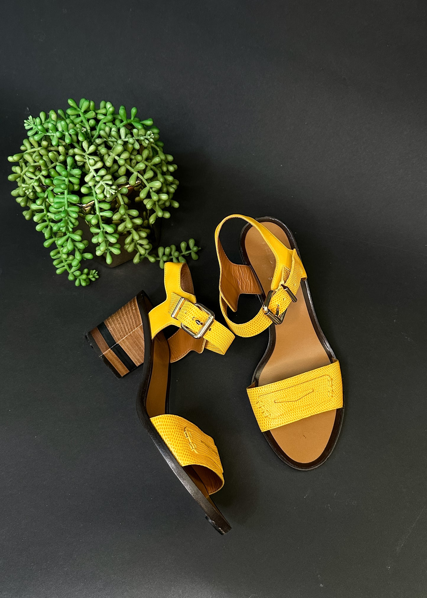 Fendi Yellow Leather Sandals Block Heels (39 or 8.5)