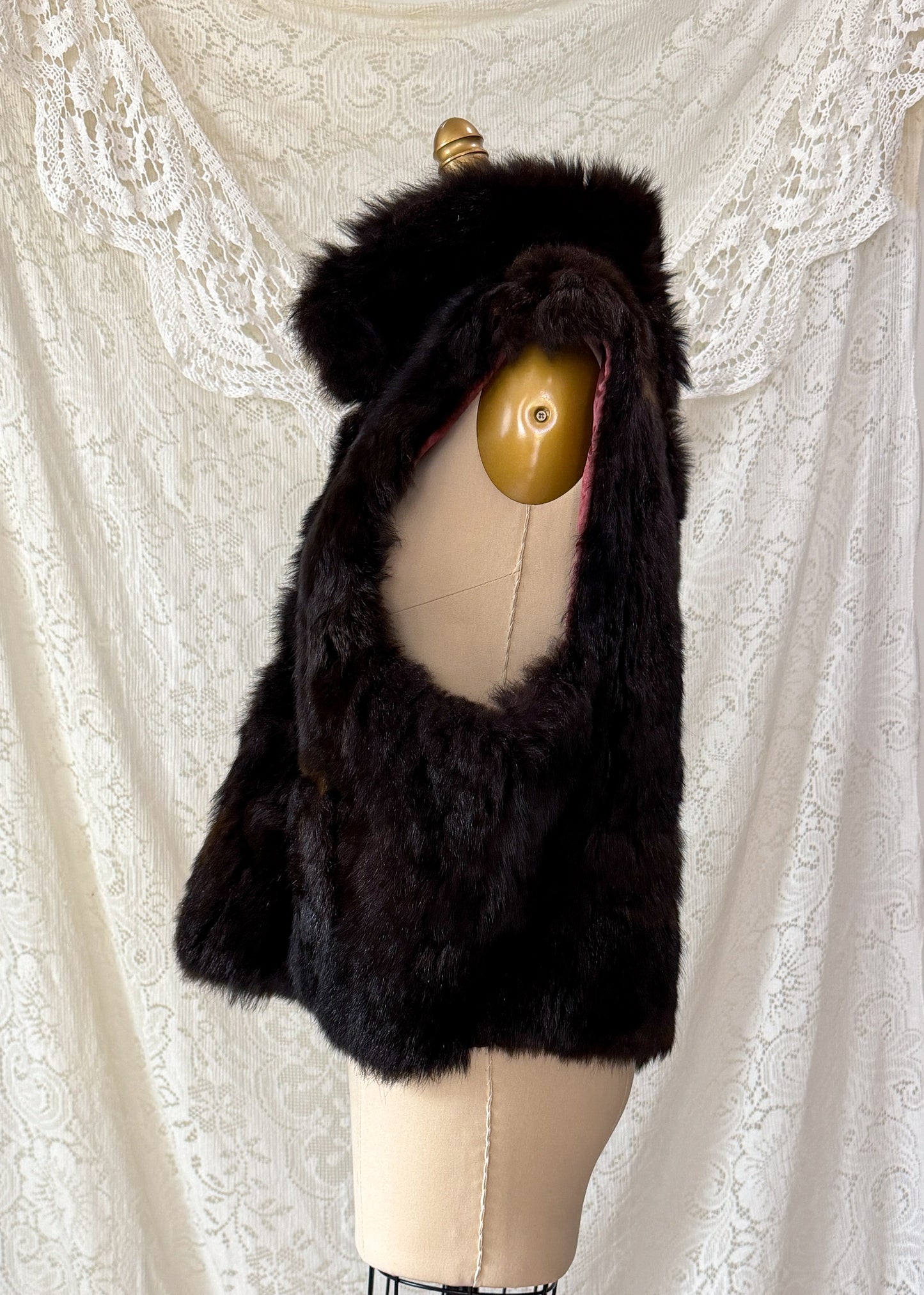 Vintage Andrew Marc Dark Brown New Zealand Opossum Fur & Leather Moto Style Vest