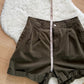 Vintage 90s Bill Blass Olive Green Khaki Cotton High Waist Rolled Cuff Shorts