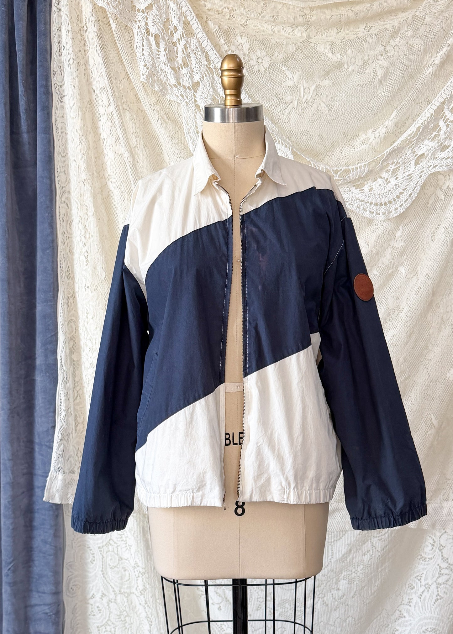 RARE Vintage Ralph Lauren Equestrian Jacket White Navy Polo Horse Tack Print Graphic